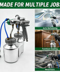 Heavy Duty Dual Head Paint Spray Gun With High Pressure Feed, Massive Two Liter Tank, Precision 1.3 Mm Nozzle, Handheld Airbrush Sprayer displaying dual heads and two-liter tanks for various projects.