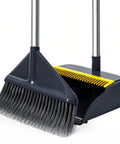 Heavy Duty Broom And Dustpan Set With Extended Handle For Fast Outdoor Cleanup, features a stainless steel broom and deep tray.