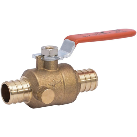 3/4 Inch Crimp Ball Valve With Drain For Brass Plumbing Fittings PEX And PE-RT Pipe Systems Durable Brass Construction
