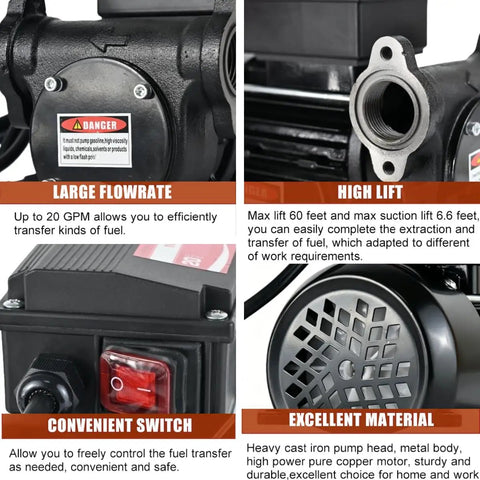 Heavy Diesel Transfer Pump Delivering A Fast 20 Gpm Flow With 110V Electric Power For Slick Kerosene And Biodiesel Handling, detailed components