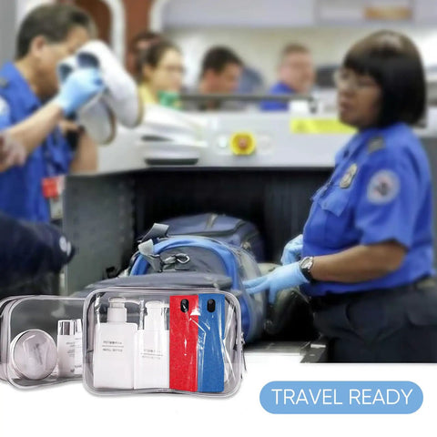 Travel-ready 6 Pack Screen Cleaner Kit 2 In 1 Touchscreen Mist Cleaner, Spray and Wipe with Microfiber Cloth shown in security check.