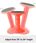 Active Tilt Stool For Ergonomic Office Setup And Standing Desks, Adjustable 12 To 24 Inch Height, Red Cushioned Seat Trio