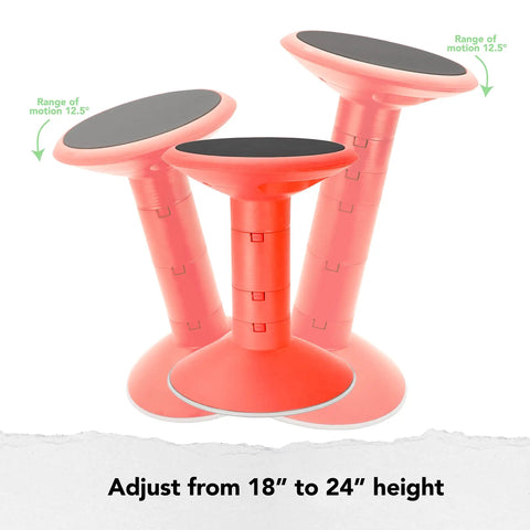Active Tilt Stool For Ergonomic Office Setup And Standing Desks, Adjustable 12 To 24 Inch Height, Red Cushioned Seat Trio