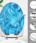 Toilet Seat Elongated Quiet Close for Bathroom with blue abstract design, quick release and stainless steel hinges.