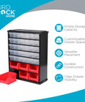 36 Drawer Craft Organizer Bin Heavy Duty Metal Hardware Storage For Nails Nuts Bolts Legos And Small Parts Versatile Parts Bin Organizer With Mini And Large Drawers For Home Workshop Garage, shown with clear and red drawers