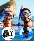Two divers with blue snorkels using 16 Pack Universal Snorkel Clip And Silicone Keeper Set Plastic Snorkel Keeper Tube Holder