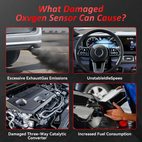 Lexus LS600h Downstream Left Oxygen Sensor Drop In 2008 2015 O2 Sensor for Clean Exhaust and Smooth Run 5.0L V8 Fits 2344169 24560 25024169 OS961 SG823 Cross Reference infographic showing exhaust smoke and engine issues