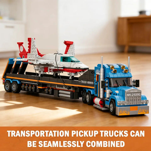 Flatbed Truck Building Set With Airplane 1468 Piece American Semi Truck Trailer STEM Toy Constructed Model Display