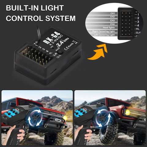 2.4G RC Radio System With 4CH Transmitter Receiver And Lanyard Anti Jamming Remote Controller For RC Cars Crawler Boats Blue High Sensitivity FHSS For Precise Control And Smooth Responsive Pro Grade showing light control system