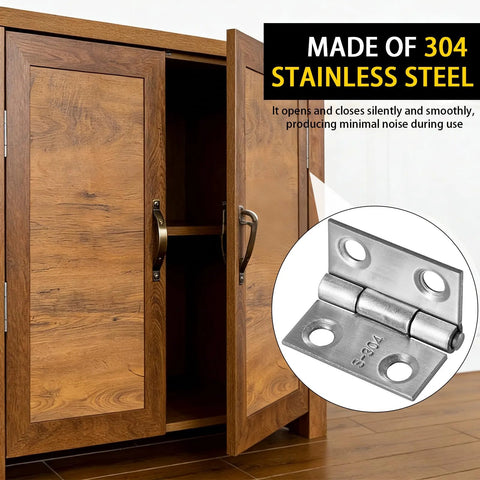 Qyueyue 1-inch 304 stainless steel mini hinges for wooden cabinet doors; 6 pcs with screws (installed view)