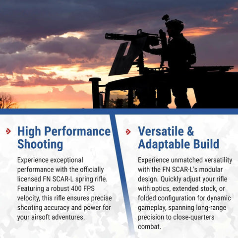 High performance and versatility of Scar L Licensed Full Size Spring Powered Airsoft Rifle With Manual Cocking features