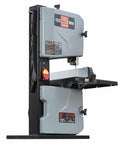 Badass Heavy Duty Steel Benchtop Band Saw With 2.2 Amp Motor Rips Through Lumber Cutting Eight Inches Wide And Three Point Two Deep Tilting head for versatile cuts.
