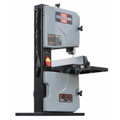 Badass Heavy Duty Steel Benchtop Band Saw With 2.2 Amp Motor Rips Through Lumber Cutting Eight Inches Wide And Three Point Two Deep Tilting head for versatile cuts.
