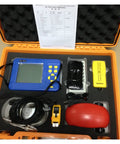 Straight Up Wall Scanner With Dead On Depth Detection For Wooden Studs Electrical Pipes And Concrete Rebar Cover Thickness Meter in an orange carrying case.