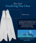 Freediving Fins With Full Foot Design For Secure, Comfortable Fit, Non Vented Blade Delivers Beefed Up Propulsion For Efficient Underwater Movement, Clear Finish For Snorkeling And Spearfishing, Size 39 To 40 displayed with packaging.