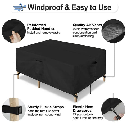Weatherproof Rectangular Patio Furniture Cover For Outdoor Table And Sectional Sets Waterproof UV Resistant 420D Oxford Fabric Fits 90L X 64W X 28H Inches Black