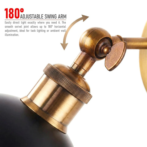 Close-up of 180° adjustable swing arm of Industrial Dome Wall Sconce, White, 180° Adjustable Vintage Wall Light.