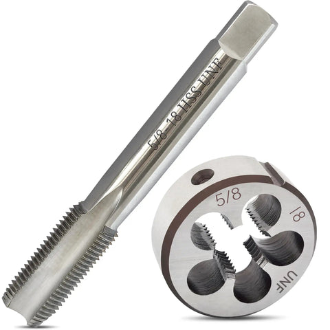 5/8-18 UNF Tap and Die Set HSS Beefed Up Right Hand Thread Tap and Round Die For Metalworking And Auto Repairs 5/8 x 18 UNF Threading Tool Kit With Extended Lifespan