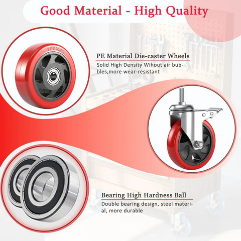 4 Inch Heavy Duty Locking Swivel Caster Wheels Set Of 4 With Half Inch Threaded Stem 13 UNC And 1.25 Inch Stem Length details