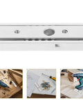 Smooth Drawer Slide Rails For Cabinets And Dressers, Stainless Steel And Light Duty Aluminum 60mm, close-up of rail with installation tools.