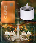 Solar Powered LED Tea Light Candles Pack Of 6 Waterproof Dusk To Dawn Auto On Reusable Outdoor Lights for Garden Lanterns, size comparison with card