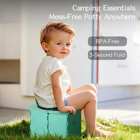 Nifty Foldable Toddler Potty Seat Grab And Go Travel Toilet For Little Kiddos Bpa Free With Cleanup Bags Road Trip Ready On Deck For Camping And Family Getaways Green