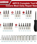 46 Piece Driver Sleeve Kit For One Quarter Inch Ratchet Wrench Set With Sockets Hex Sockets Driver Bits Extensions