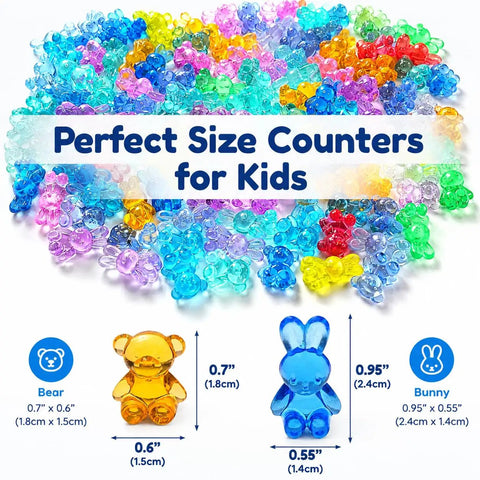 Totally Awesome Math Counting Bears And Bunnies Educational Counter Toy Set Features Two Hundred Forty Durable Plastic Animal Figures that include various colorful counting bears and bunnies.