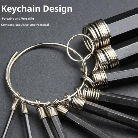 Ultimate 8 Piece Metric Hex Key Allen Wrench Set With Durable Keychain Long Arm Design Perfect For Bike Repair Furniture Assembly And Tough Garage DIY Jobs That Demand Serious Grit And Precision In Every Turn. 8-piece metric hex key set on keychain ring, black carbon steel