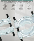 5 Ton Bearing Removal Puller Kit With 2 Inch And 3 Inch Jaws For Wheel Hub And Axle Bearing Separator, featuring strong, knife-like taper design for precise grip.