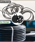 Before and after storage of cords with Portable Heavy Duty Cord Storage Reel with Center Rotating Handle, showing organized winding.