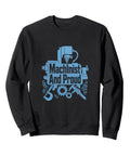 Cool Vise Gauge Square Machinist Gifts For Men With CNC Tools Tee Shop Classic Fit Seamless Body Smooth Silhouette 1x1 Rib Collar Durable Comfortable Sweatshirt That Moves Natural showing black crewneck sweatshirt with 'Machinist And Proud' graphic.