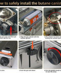 Steps to install butane canister in 10000 BTU Stainless Steel Camp Stove With Wind Blocker Portable Gas Stove For Camping Tailgating And Outdoor Cooking In A Durable Carry Case Fuel Not Included