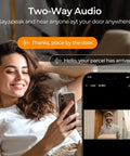 Woman using smartphone with Wireless Doorbell Camera With Chime And Solar Assisted Battery, HDR Smart WiFi Video Doorbell