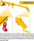Heavy Duty Forklift Telescopic Boom With Adjustable Tilt And 6600 LBS Rock Solid Mobile Crane Kit showing lifting hooks and features.
