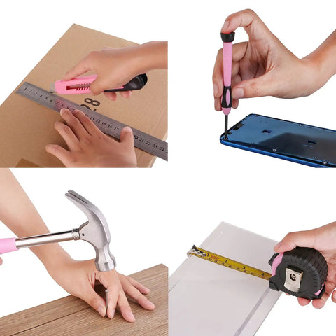 Pink 39 Piece All Purpose Household Tool Kit Set For Women With Compact Toolbox And Handy Essentials in use