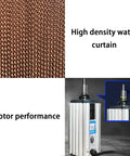 Industrial Grade Evaporative Cooler Featuring 50 Fan Speeds And Copper Motors Pumping Hella Fresh Air Across 1800 Square Feet Patios Warehouses Barns And Workshop Areas Smashing Stale Heat Until You Chill Out Totally, high density water curtain and motor performance.