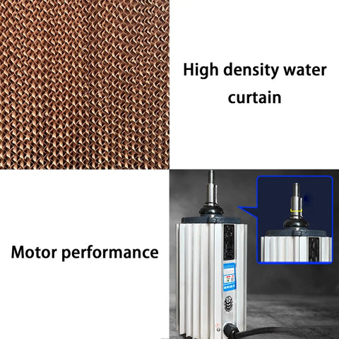 Industrial Grade Evaporative Cooler Featuring 50 Fan Speeds And Copper Motors Pumping Hella Fresh Air Across 1800 Square Feet Patios Warehouses Barns And Workshop Areas Smashing Stale Heat Until You Chill Out Totally, high density water curtain and motor performance.