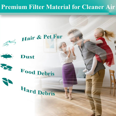 Premium Four Pack Pre Motor Vacuum Replacement Filters For Eye Vac And Neovac Elite Touchless In Wall Systems showcased in a home with family.