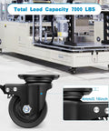 Dead Tough 4 Inch Heavy Duty Casters Set Of 4, 7000 Lbs Load Capacity Swivel Plate Wheels close-up with black nylon wheel.