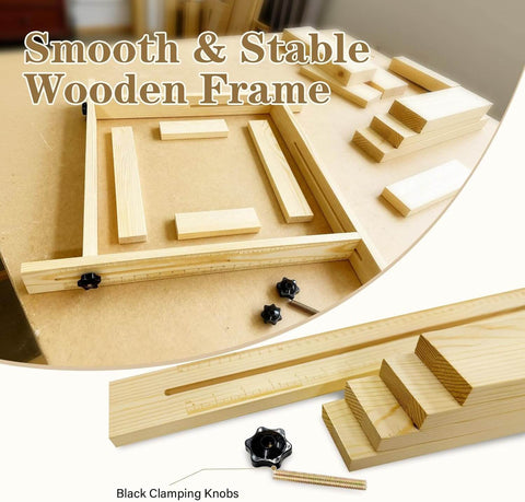 Juice Groove Router Jig For Cutting Boards Adjustable Wooden Router Guide with black clamping knobs and smooth frame