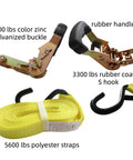 Heavy Duty Ratchet Tie Down Straps 4 Pack 1 Inch Wide By 15 Feet Long 3300 Lbs Breaking Strength Durable Polyester Webbing close-up