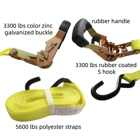 Heavy Duty Ratchet Tie Down Straps 4 Pack 1 Inch Wide By 15 Feet Long 3300 Lbs Breaking Strength Durable Polyester Webbing close-up