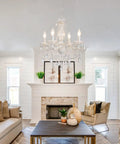 Plug In Crystal Ceramic White Chandelier With Clear Cord And Toggle Switch, Four Light Hanging Pendant Lamp Super Bright For Kitchen Dining Room Foyer Bedroom Instant Glow Up in modern living room.