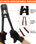 15-Inch ergonomic Pro Grade Wire Rope Crimper Tool Kit With Steel Cable Cutter, shown with high lever design and silicone grip.