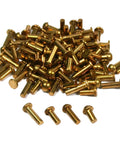 100 Piece Assorted Brass Wall Clock Rivets For Clock Repair And DIY Clockmaker Projects Round Brass Hardware Kit Replacement Rivets Perfect For Restoration And Maintenance. Close-up of brass rivets for clock repair.