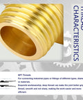 Close-up of Brass Pipe Fitting Kit Half Inch NPT to Three Eighth Inch NPT Hex Bushing thread detail illustrating characteristics.