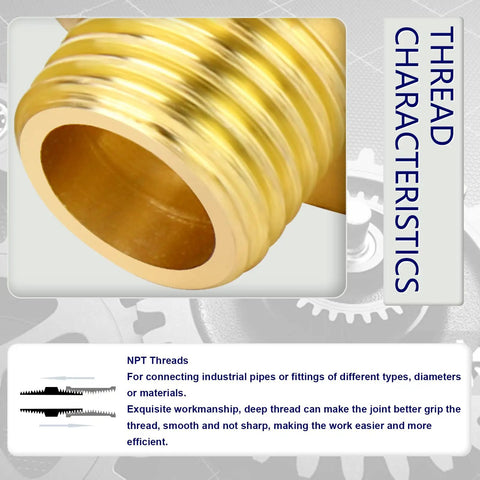 Close-up of Brass Pipe Fitting Kit Half Inch NPT to Three Eighth Inch NPT Hex Bushing thread detail illustrating characteristics.