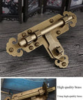 Antique copper door latch with intricate design, solid brass material for secure locking on doors and gates.
