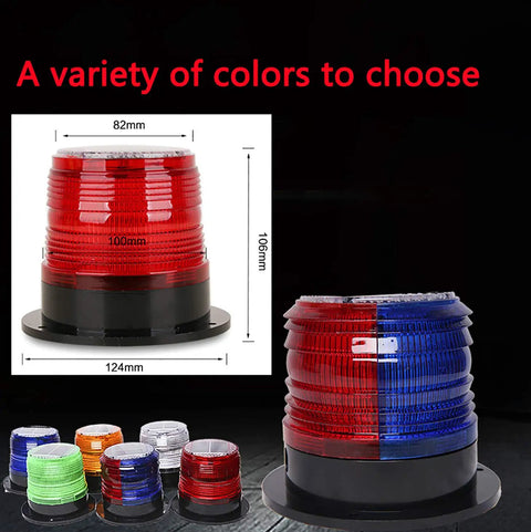Solar Strobe Warning Light With Strong Magnetic Base Waterproof Outdoor Beacon in various colors shown side by side.